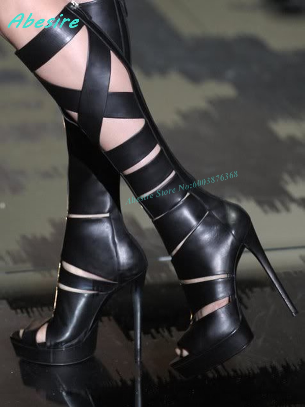 Knee High Boots Women - Cross Tied Hollow Out Leather Sandals