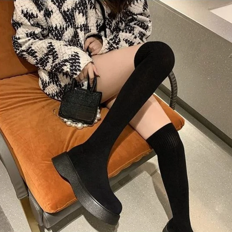 Sock Boot Women - Women's Thick Sole Knee-High Elastic Sock